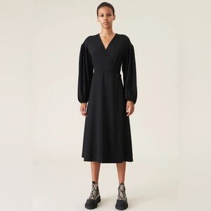 Ganni - Wrap midi dress in recycled crepe